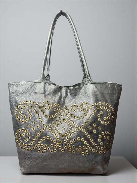 Handbags - Berge Black Italian Leather Tote Gold Grommet Detailing Early‑2010s Era